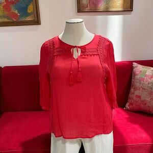 Zac And Rachel Red Crochet Peasant Boho Blouse Top XXL Lightweight Festival
